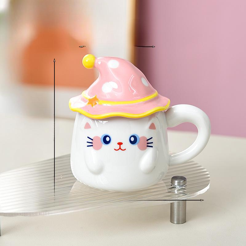 

Креативная милая кружка с кошкой и крышкой, чашка с привидением для девочек, керамическая, с мультяшным дизайном, бытовая чашка для воды 380ml