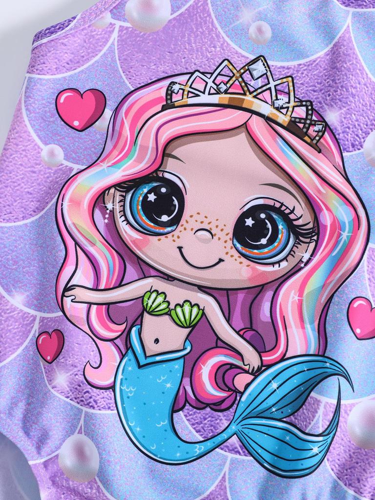 Exclusive Mermaid Print Halter Swimsuit for Baby Girls