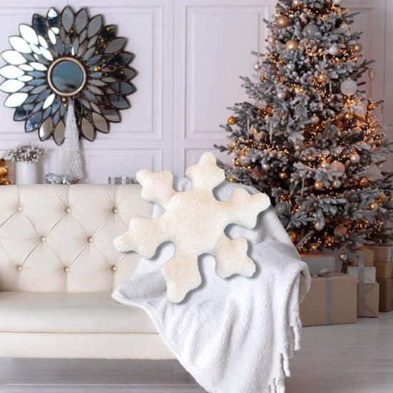 Pernă cu fulgi de zăpadă de Crăciun perne decorative de pluș de iarnă canapea în formă de fulg de nea Decorare canapea pat Moliciune Decor adorabil de iarnă