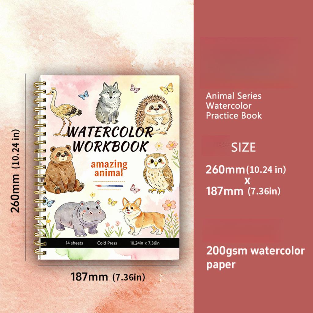 Large Size Watercolor Sketch Practice Pad, 16 Pages Cotton Paper Line Drawing Coloring Book For Starter Art Training