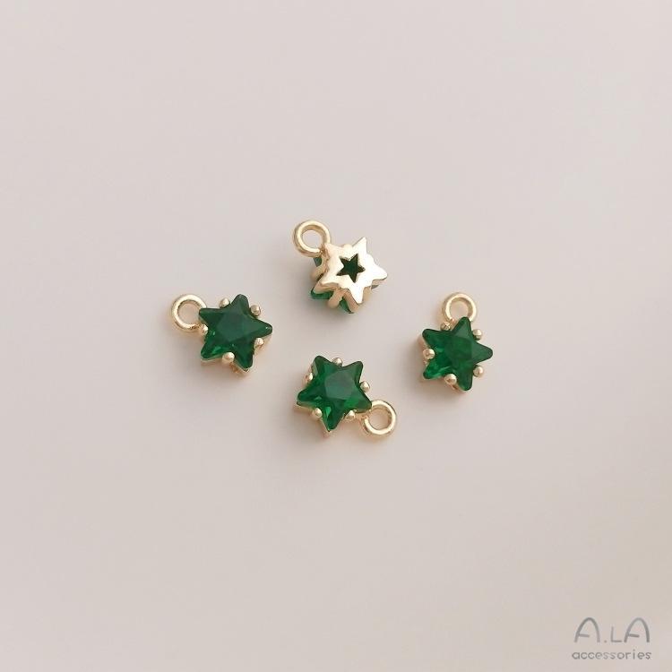 Colorful Pentagram Zircon Birthstone & Lucky Stone 14K Gold-Filled Pendant Charm with Long-Lasting Color.