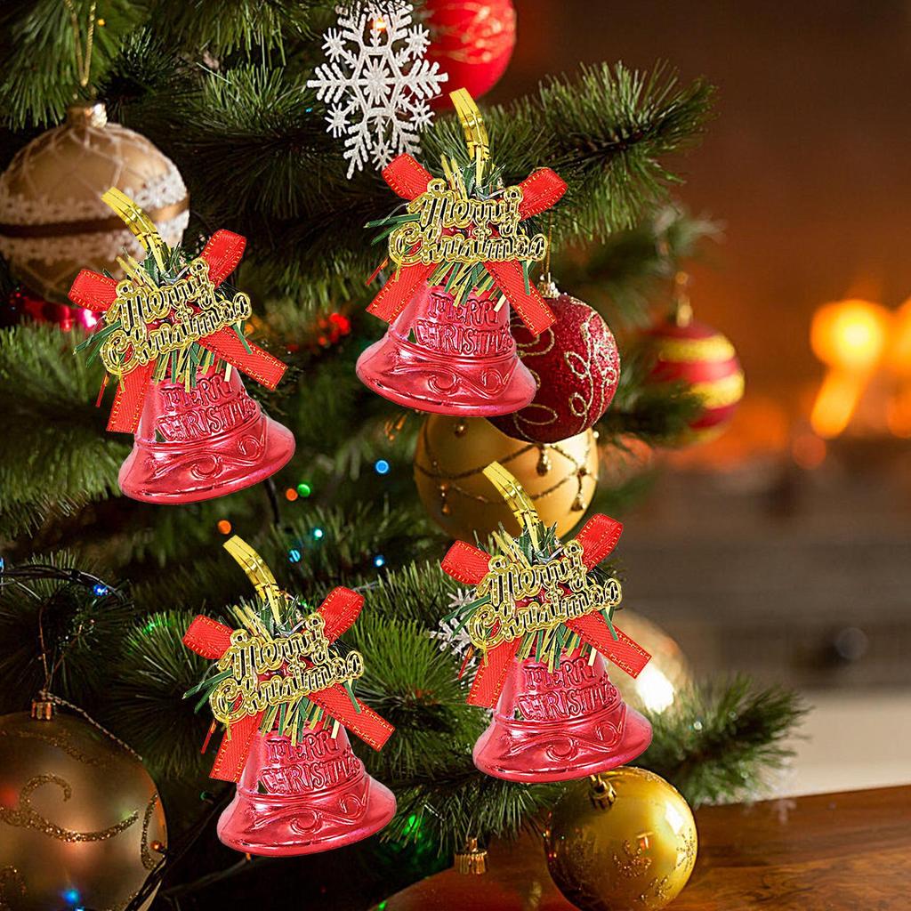 Christmas Bell Ornaments 4 Piece Hangable Decoration With Bow Christmas Tree Ornaments For Tree Door Wreath Outdoor Holiday