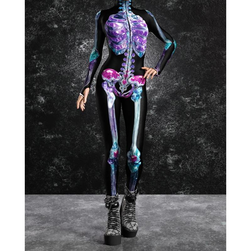 Combinaison Squelette Halloween Enfants Adulte Fantôme Cosplay Punk Body Unisexe Zombie Fête Costume Zentai Festival Sexy Combinaison de Cyclisme