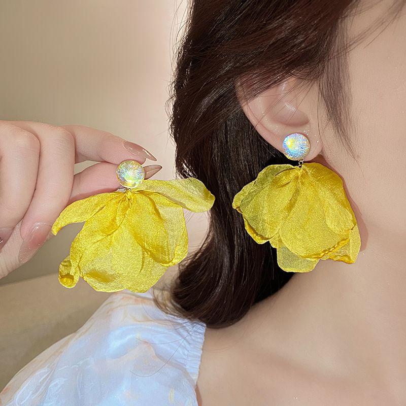 

Golicc Yellow Stud Earrings for Women 2025 New Arrival Best Selling Fancy Summer Vacation Style Earrings Dopamine Ear Rings Yellow mesh large petals [Holiday Style]]