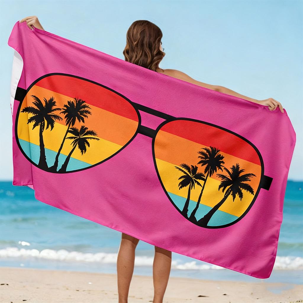 Tropical Sunglasses Beach Towel Swimming Quick-drying Super Absorbent Suitable for Beach Vacation Pool Summer Gift for Friends