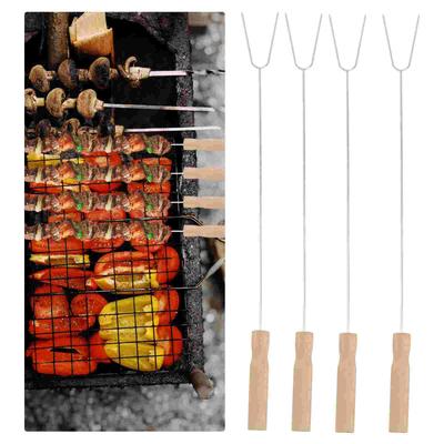 15Pcs 50.3cm Stainless Steel Wooden Handle Barbecue Forks Sausage Roasting Stick BBQ Tool for Outdoor BBQ Camping Fine Polishing