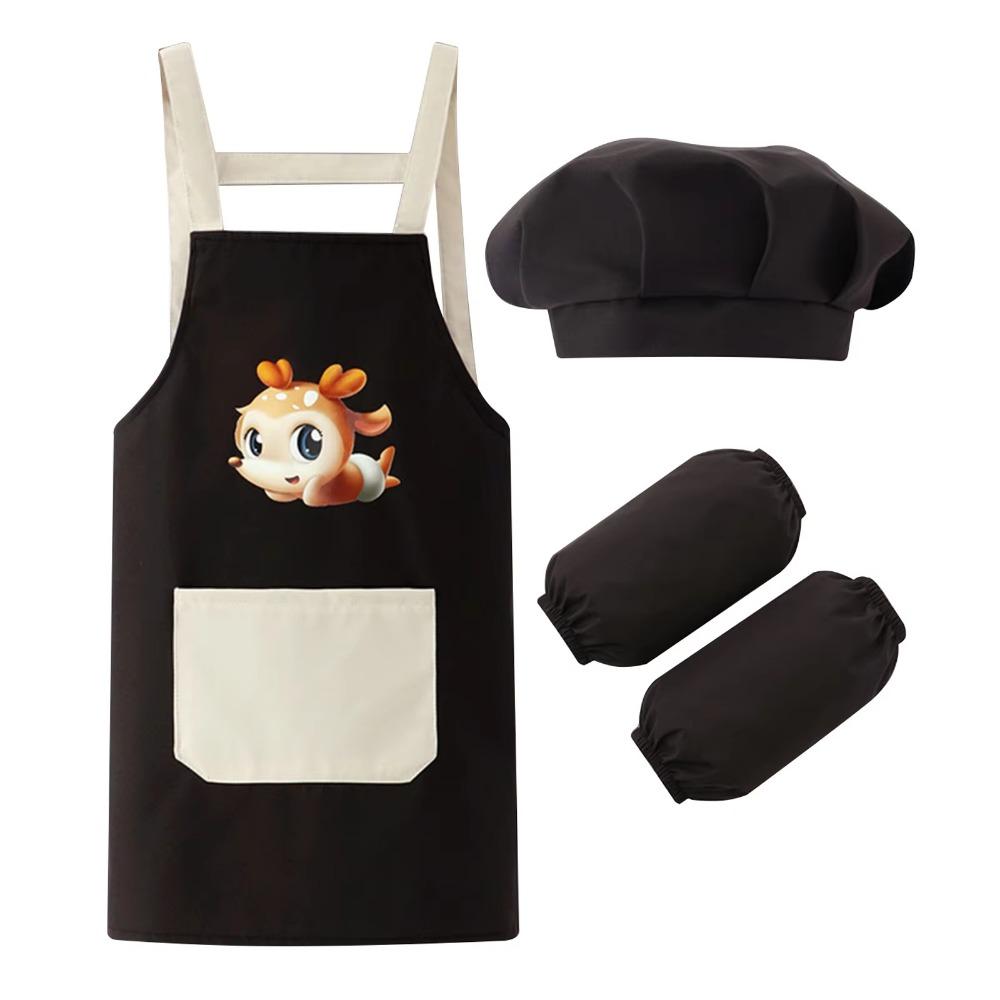 New Cartoon Apron Waterproof Arm Sleeve Painting Apron Hat Chef Cap Chef s Uniform Costume Prop