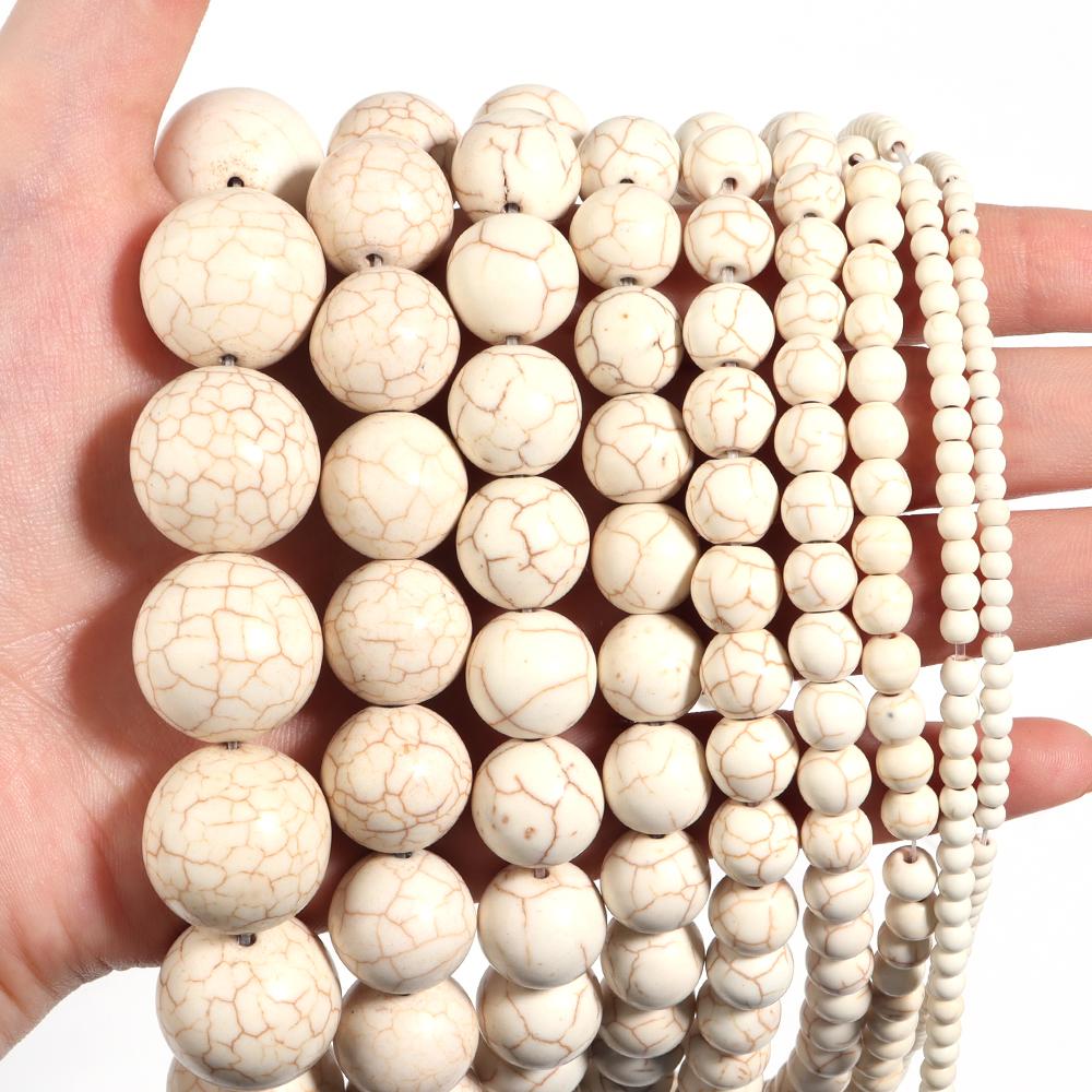 3-20mm White Turquoises Stone Beads Loose Spacer Gemstone Round Bead For Jewelry Making DIY Bracelet Necklace Beaded Accessories