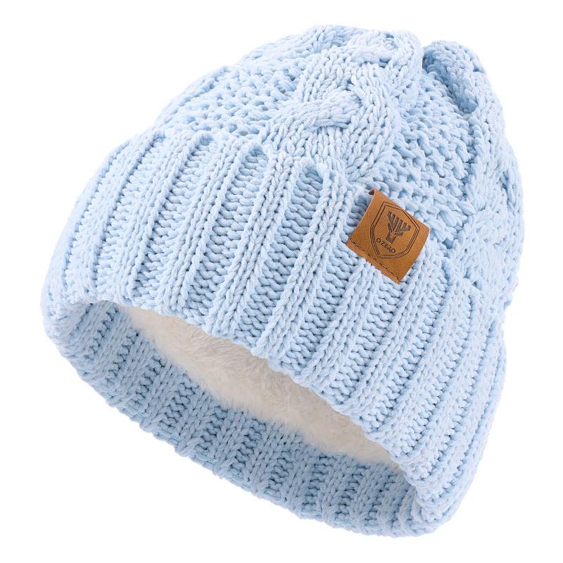 Autumn and Winter Warm Knitted Hat for Women Solid Color Ear Protection Bag Head Hat Plus Velvet Thickened Couple Outdoor Cold Proof Wool Hat