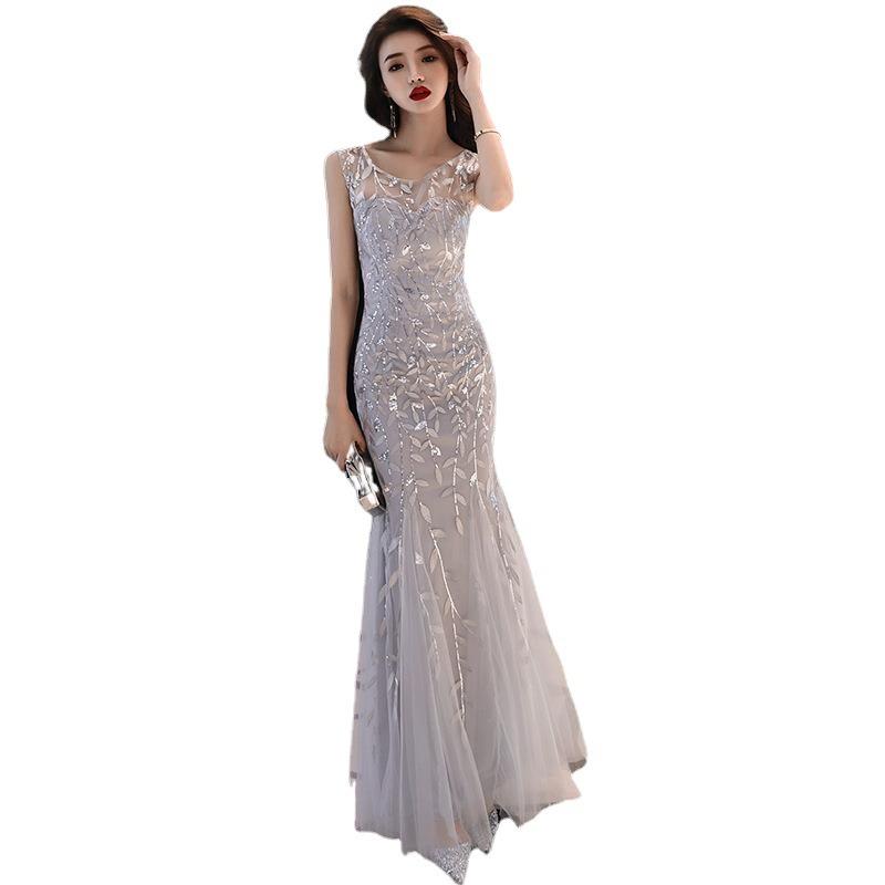 Banquet evening dress women's 1011 new noble celebrity temperament long slim fishtail host dress dress