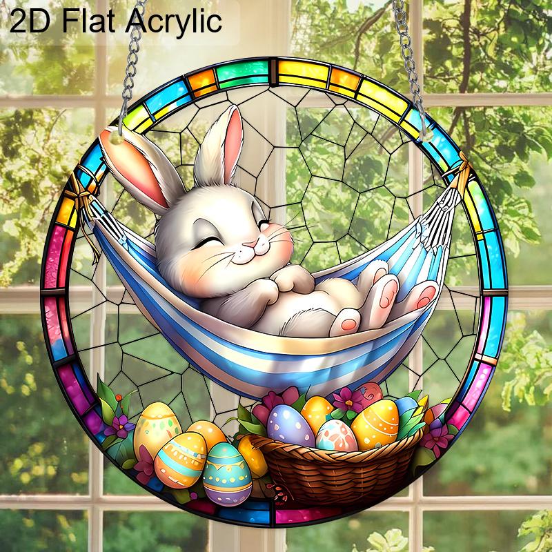 Acrylic Easter Bunny Hammock Suncatcher Stained Glass Effect Window Hanging Ornament Easter Lover Gifts