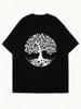 Black Oversized T Shirt Tree Of Life Print Casual Wear For Women Summer Fashion Streetwear Boho Style Graphic Tee Top