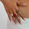 Design Sense Liquid Metal Pleated Ring Set, Exaggerated Style Imitation Gemstone Rhinestone Ring Woman