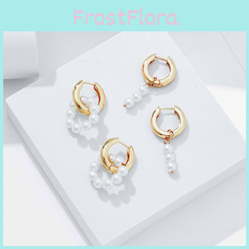 Trendy Fashionable Pearl Earrings For Women Geometric Design With Alloy Material