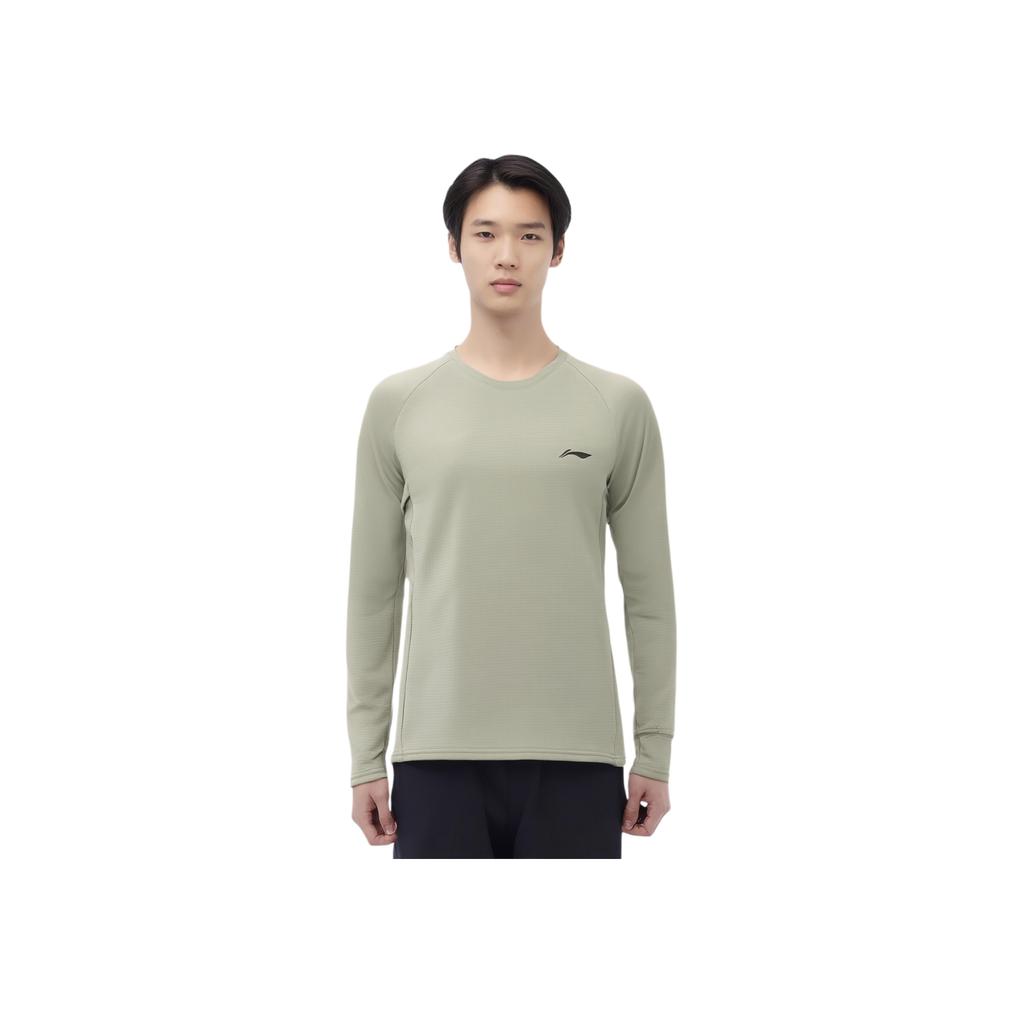 Li Ning Running Series Sports Casual Simple Solid Color Round Neck Pullover Long Sleeve T-Shirt Men Tops Frost-Gray ATLU225-3
