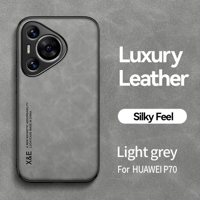 Leather Case for Huawei P70 P60 Art P50 P40 Lite 5G P30 P20 Pro Plus Cover with Metal Plate Support Magnetic Car Hold
