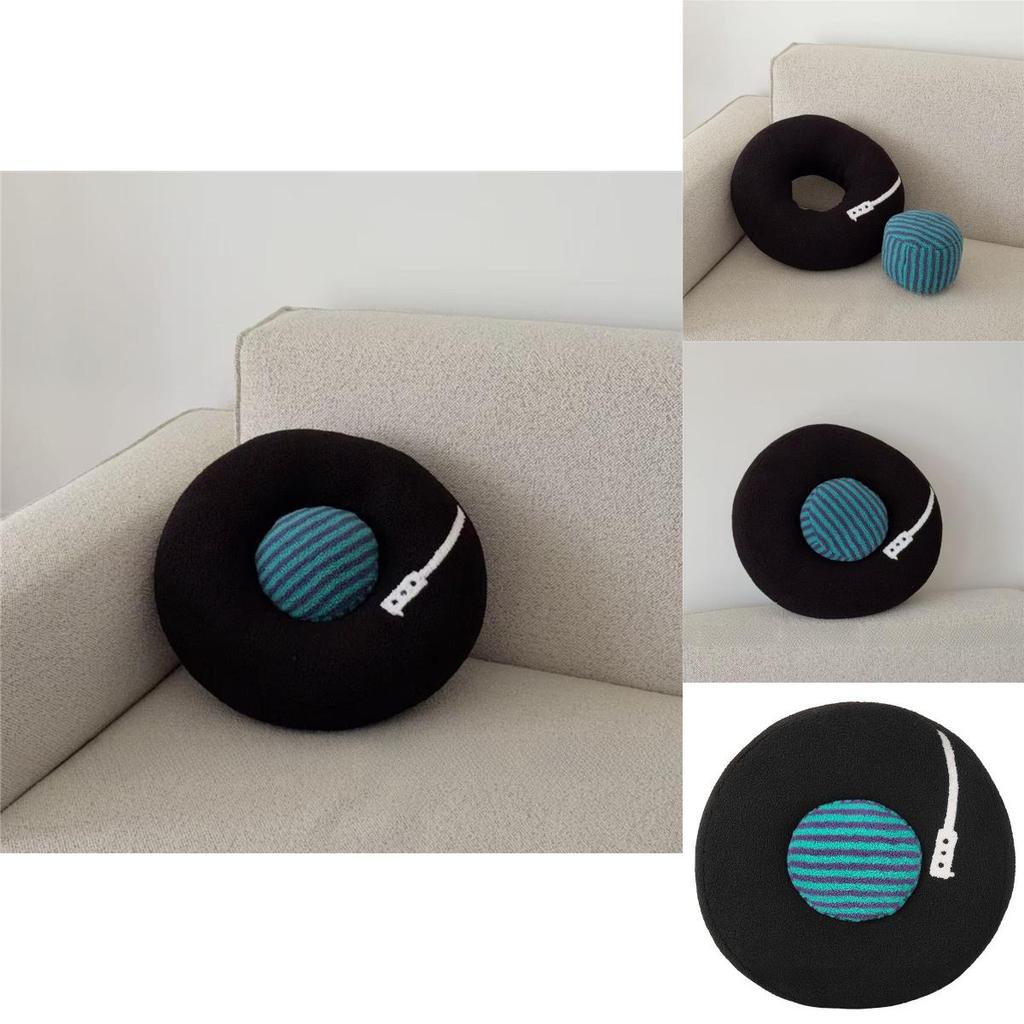 Cute Plush Record Pillow For Sofa And Car Interior Decor With Embroidered Design