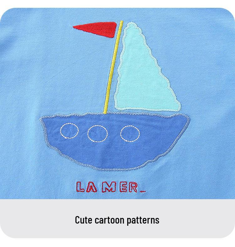 2025 Summer Boys' Sailboat Embroidered Short-Sleeve Two-Piece Set