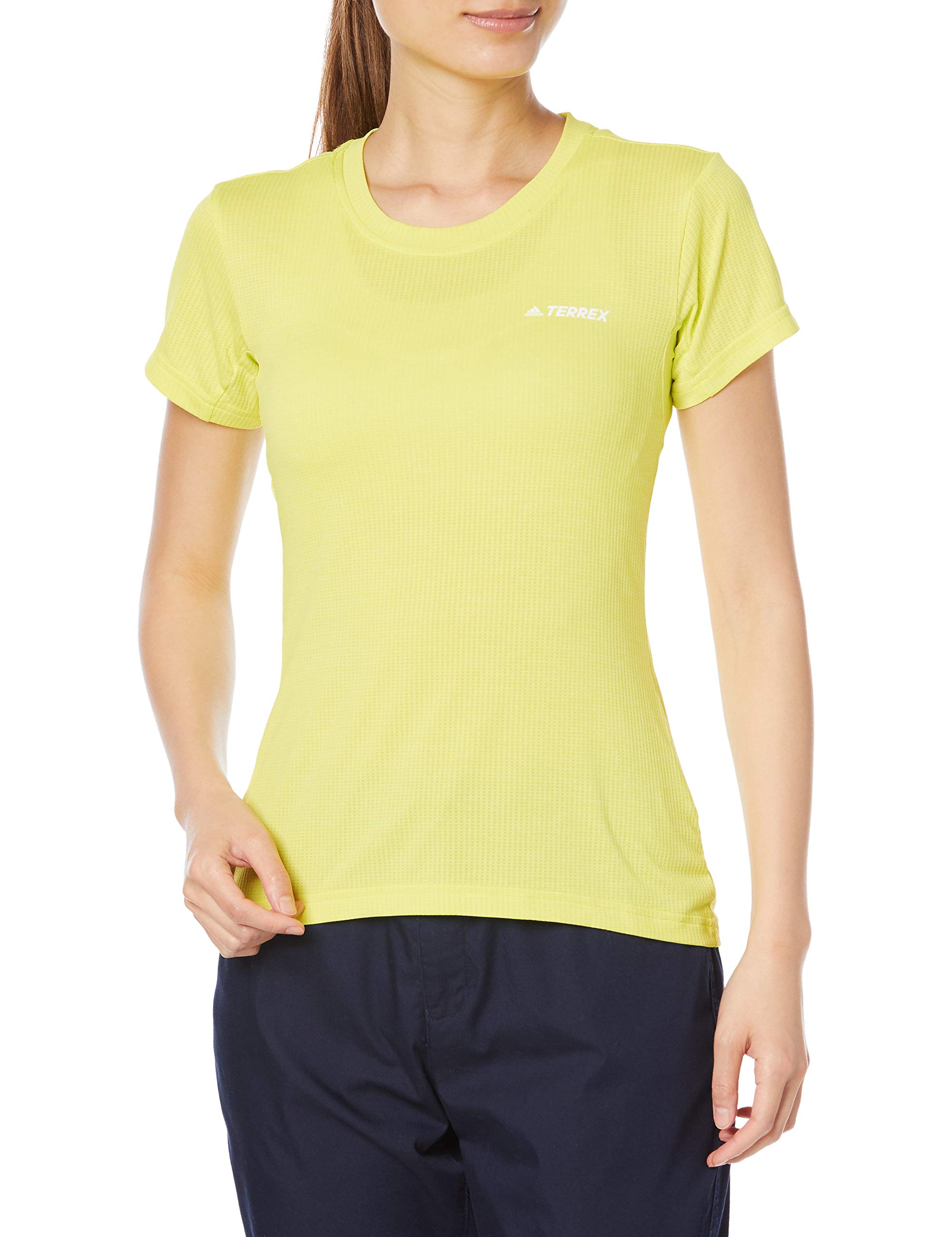 

Женская футболка с коротким рукавом WMNS Tivid ENG63 кислотно-желтого цвета, японский размер 2L [Adidas] (GI7194)