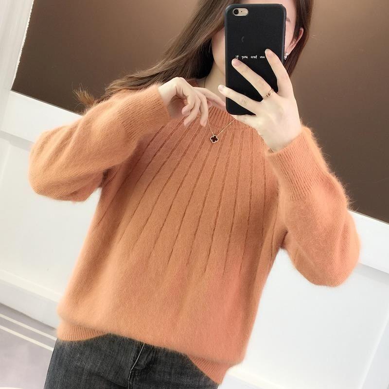 Трикотаж свитер женский пуловер новый осенне-зимний свободный свитер однотонный теплый пуловер с длинными рукавами свитер женские топы одежда One Size 3450₽