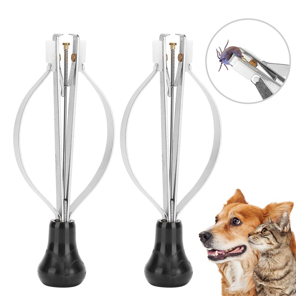 2PCS Stainless Steel Pet Lice Remover Flea Clip Tick Tweezers Picker Tool for Dogs Cats General