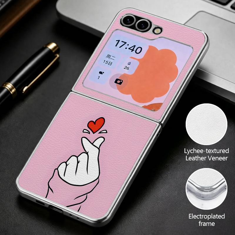 Cute Love Hearts Print Case For Samsung Galaxy Z Flip 8 7 6 5 Z Flip8 Flip7 Flip6 Hybrid 3in1 Plating Leather Skin Folding Phone Cover