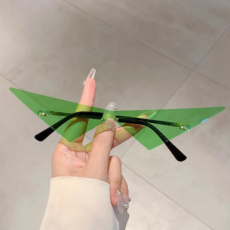 Rimless Triangle Sunglasses Men New Fashion Hip-hop Solid Color Outdoor Shades Women Trendy Brand Design Rave Sun Glasses
