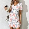 Mode d'été Robe pour femme à col en V Imprimé Artistique Motifs Floraux Robes Courtes Sexy