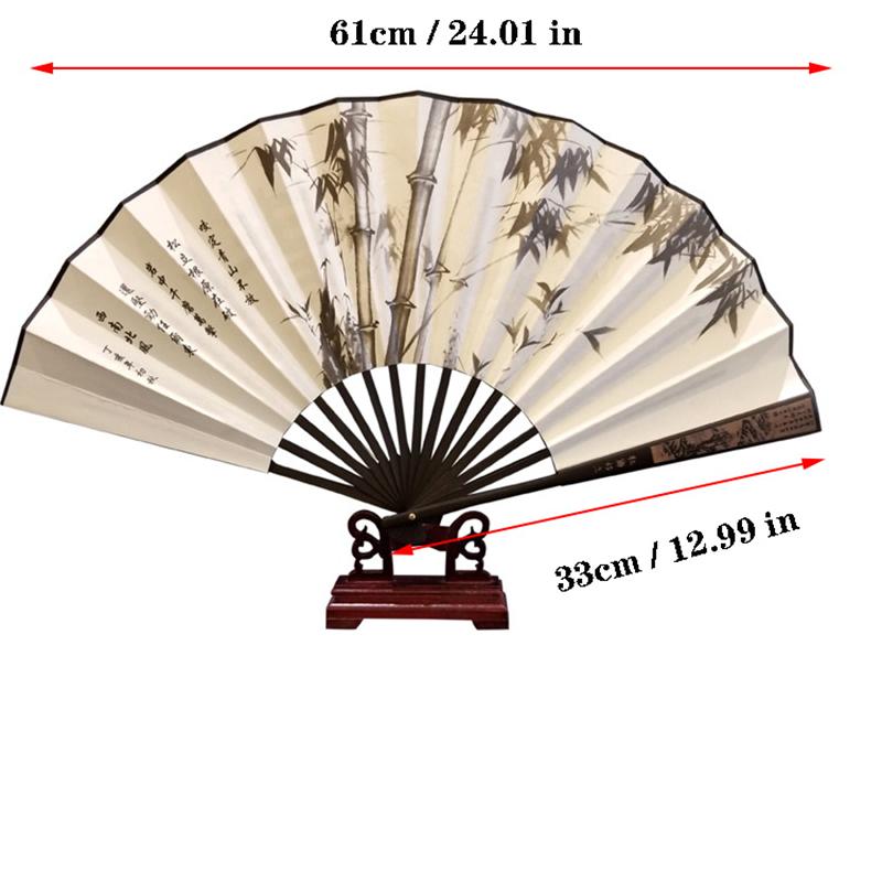 men's decorative large folding fan, Bamboo and wood printed hand fan 12.99 inches Home decoration fan Holiday gift hand fan