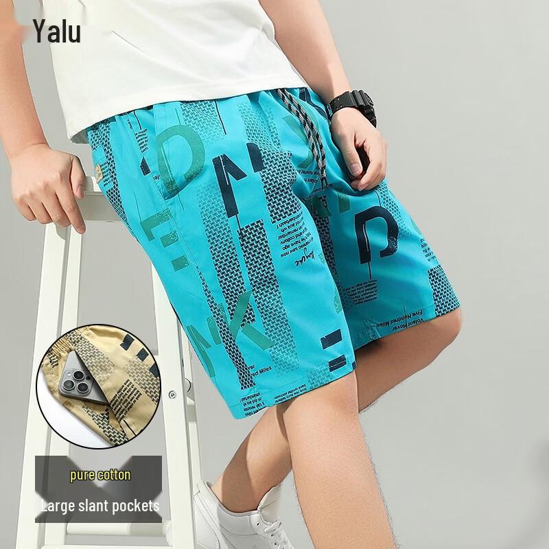 Yalu Men s Loose Fit Printed Cotton Beach Shorts 2XL
