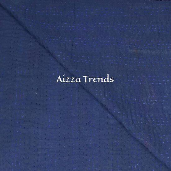 Aizza Trends Cuvertură Kantha din bumbac pur lucrată manual - Pătură decorativă tradițională indiană-Cuvertură vintage din sari de mătase de bumbac