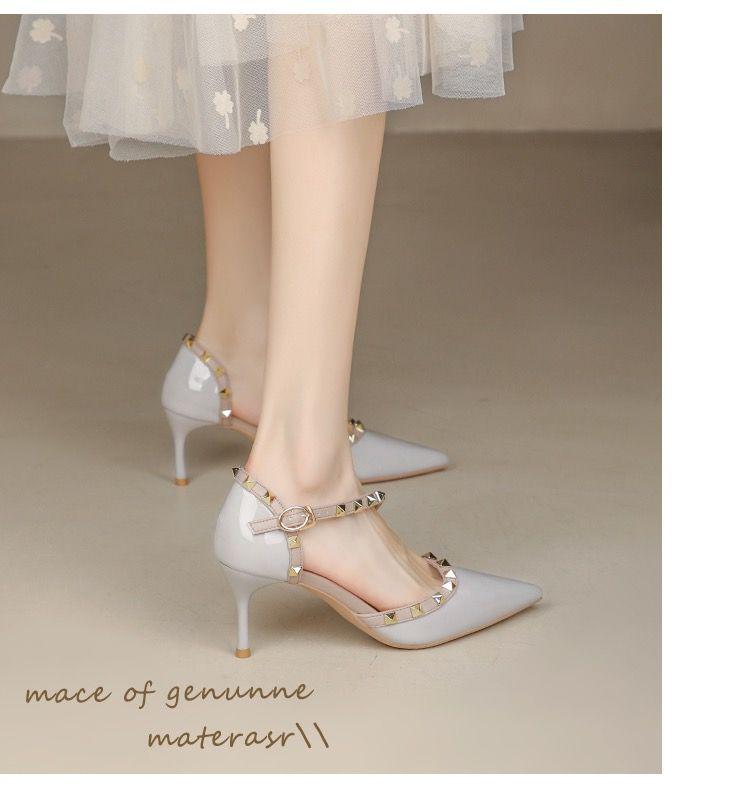 Women's Summer 2025 Studded Peep-Toe Stiletto Heels - Soft Leather, Nude