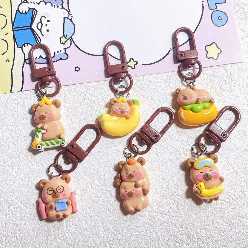 Set of 5/6 Capybara Key Rings Multifuntional Resin Accessory Cartoon Capybara Bag Pendant Suitable for Key and Bag