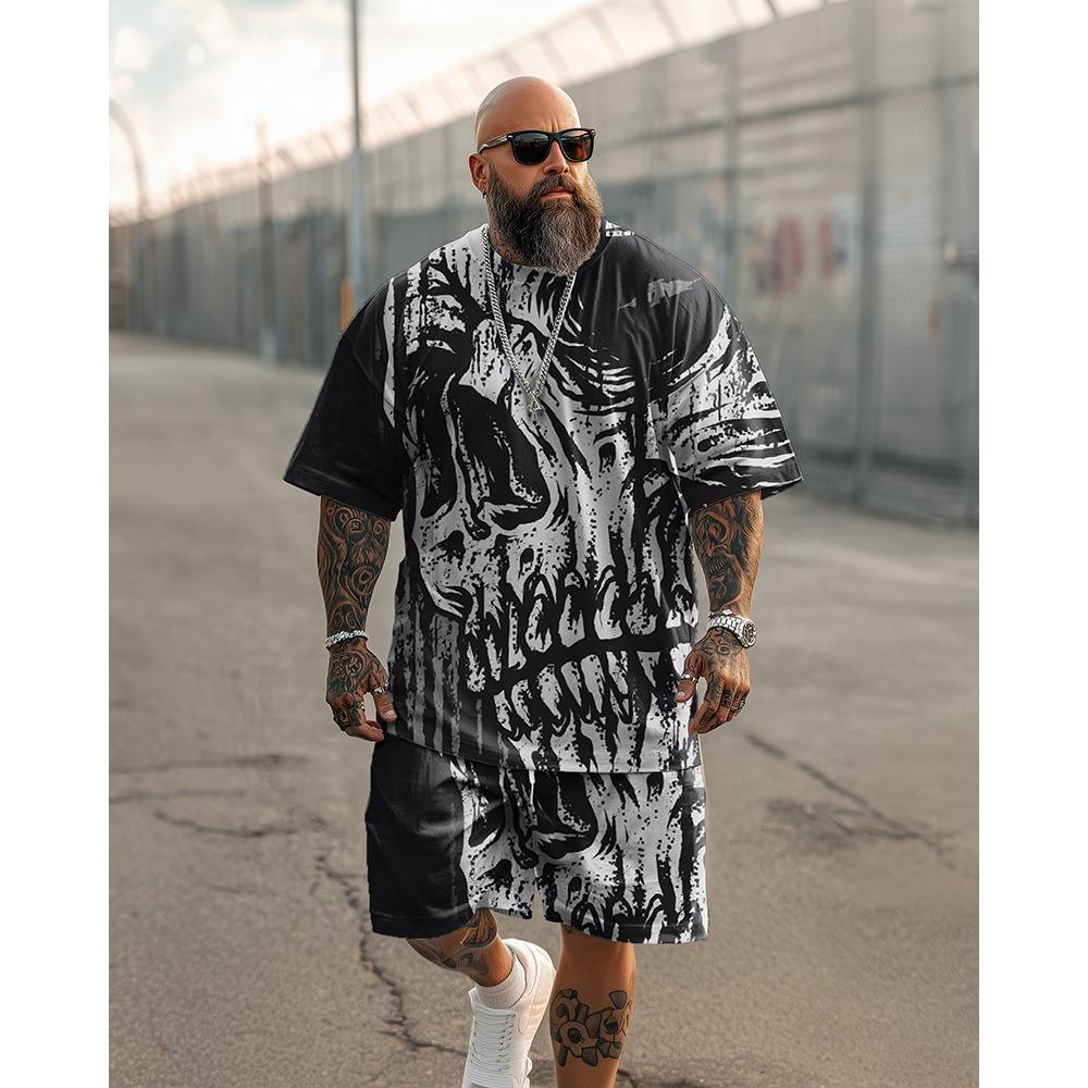 Summer 3D Printed Plus Size Men s Oversized Fit Skull Rose Pirate Print T-Shirt Shorts Set Casual Streetwear Outfit 2 Piece Set XS