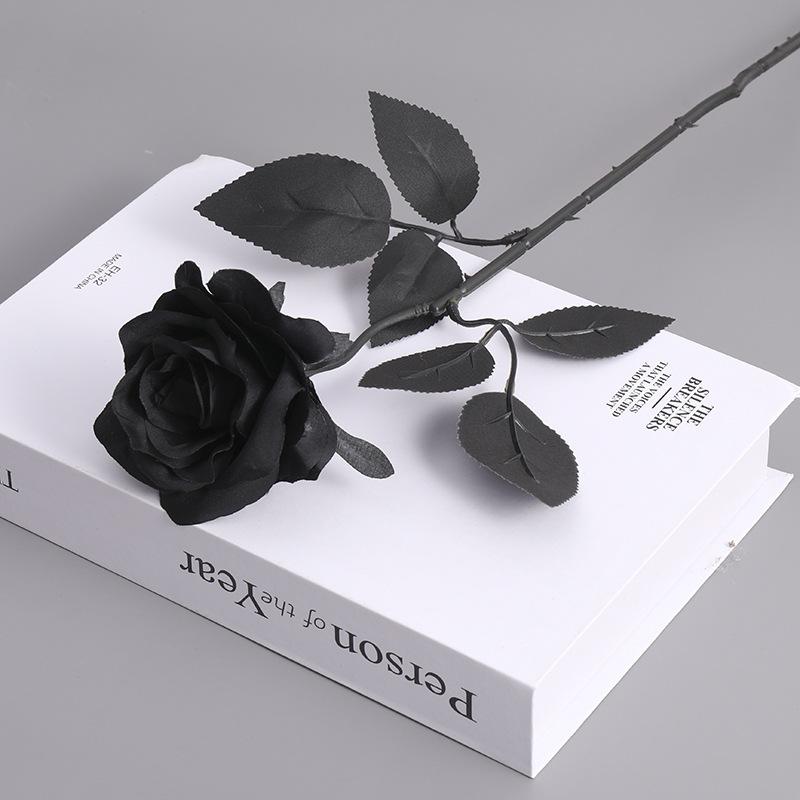 1PC Pure Black Single Rose Halloween Ghost Festival Horror Gothic Style Dark Bouquet Series Decoration Home Garden Room Decor
