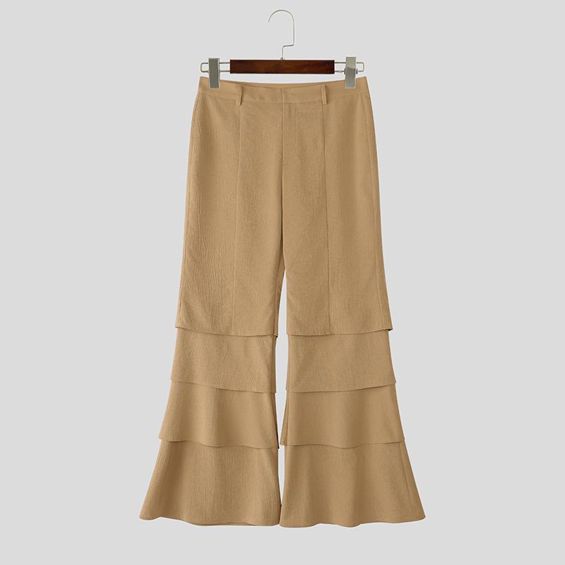 

INCERUN S-5XL Men Casual Zip-up Waist Ruffled Layers Long Pants Trousers S хакі