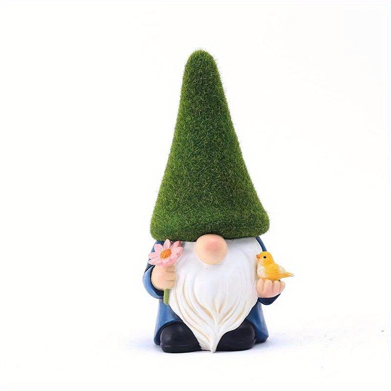 Tegneserie Hage Elf Harpiks Ornamenter Grønn Hat Blomst Fugl Gammel Mann Ansiktsløs Søt Dverg Statue Hjem Hage Gårdsplass Elf Skulptur Ny