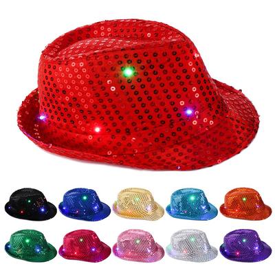New Fashion Flashing Dress Dance Party Led Fedora Trilby Panama Cap Sequin Jazz Hat