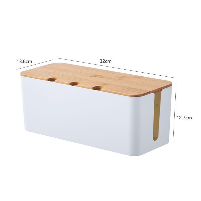 

Bamboo Cover Cable Management Box Wire Junction Board Storage Box Hide Wires Power Strips Desk Cable Computer Organizer Box M білий