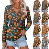 Camiseta de manga larga con cuello en V y botones con estampado de Halloween, informal, sexy y cómoda para mujer