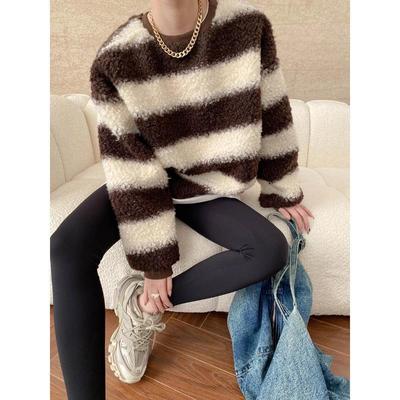Sinan Cozy Contrast Stripe Imitation Lamb Wool Sweater SN6805