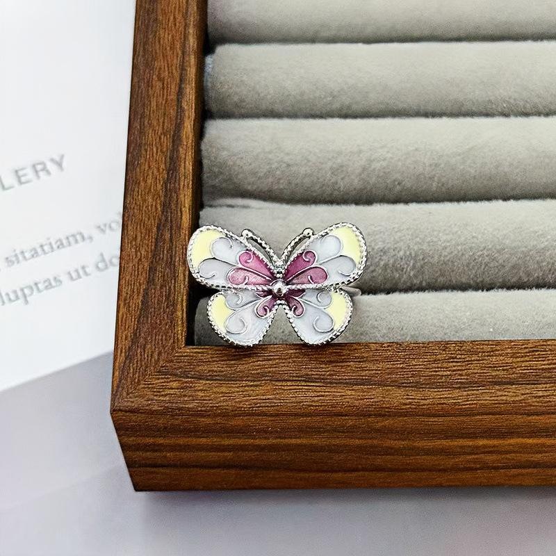 Enamel Color Butterfly Ring French Niche Exquisite Ring Middle Ancient Small Fresh Super Fairy Temperament Open Index Finger Ring