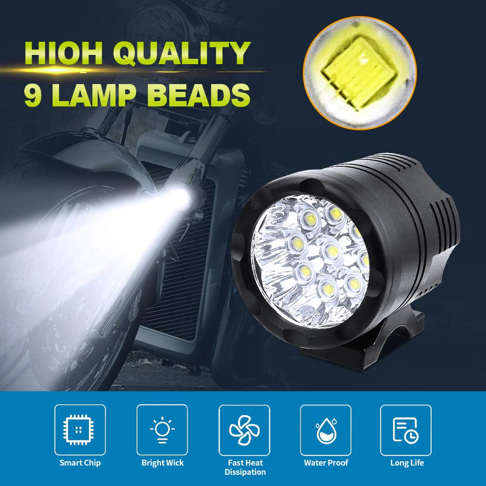 Motorcycle Fog 90W Auxiliary 9 High Long Shock Set of 2 X-STYLE Lights, LED, Compact, Waterproof, Headlight, Light, 12V/24V, LEDs, Brightness, Life,
