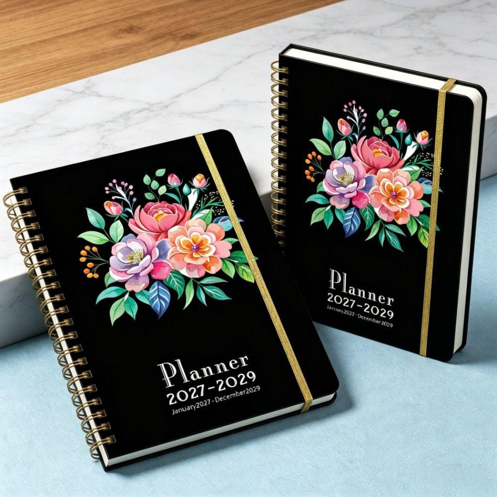 Flower Theme Cover 3-Year Plan Book Spiral Bound Multi-Year Agenda Notepad  School Supplies