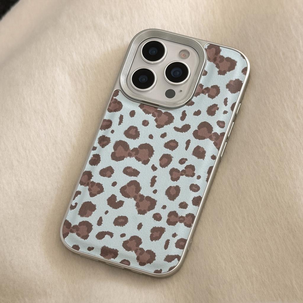 Retro Leopard Bow Apple 17 Mobile Phone Case 16promax Leather 15 Suitable for IPhone13 Silver Edge Fashion Mobile Phone Case