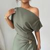 Women's Summer Fashion Color Off Shoulder Split Elegant Slimming Hip Hugging Dress