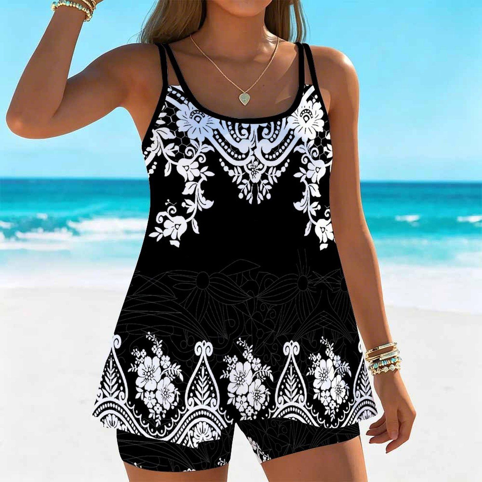 Women s Swimwear Tankini 2 Piece Swimsuit Vertical Gradient Pattern Vacation Bathing Suits XS
