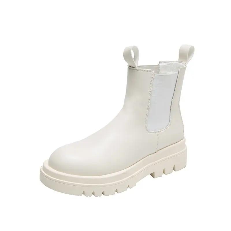 Dámské Chelsea Boots Jaro Nové Černá Střední Kotníková Plochá Platforma Dámské Boty Dámské All Match Klasické Stručné Módní Boty s kulatou špičkou