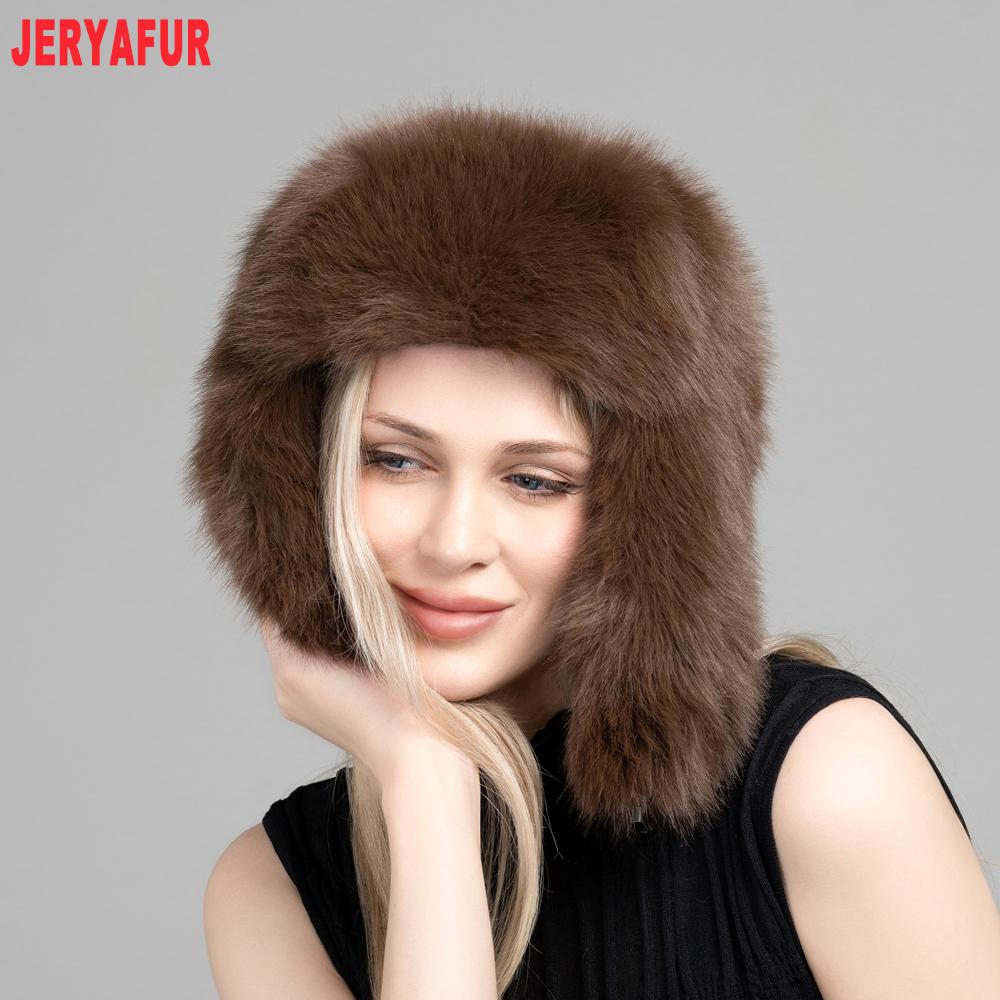 JERYAFUR Women Ushanka Trapper Winter Hat, Thick Faux Fur Ear Flap Warm Ladies Cap for Snowy Cold Outdoor Weather