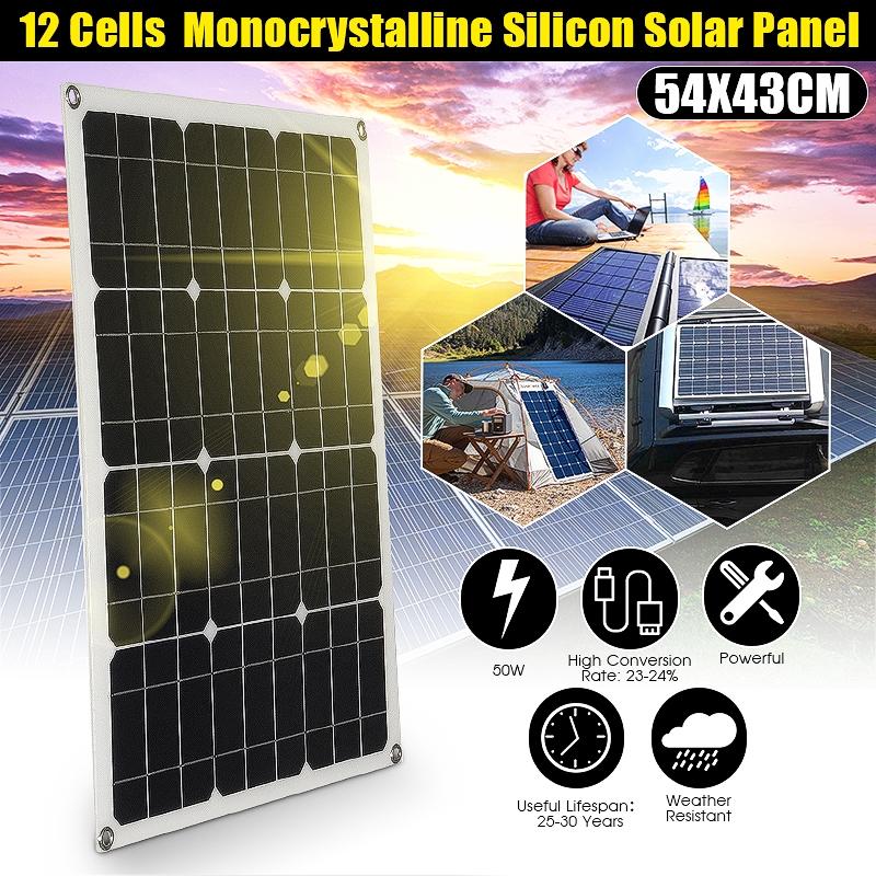 50W 18V 5V 10-50A Monocrystalline Solar Panel Battery Charger RV Motorhome Boats